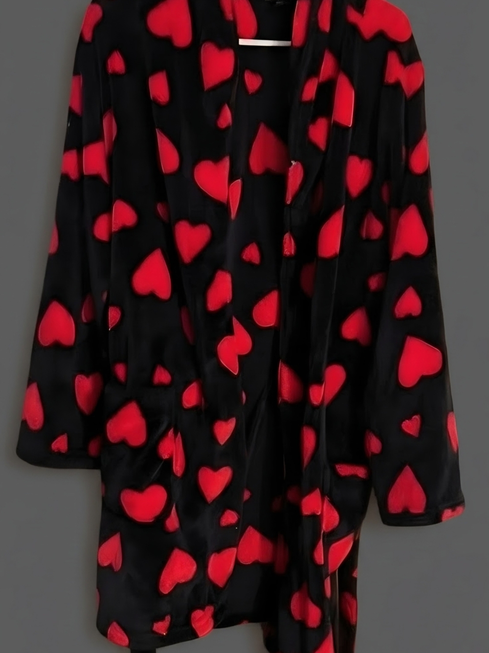 Victoria's Secret Black Plush Robe with Red Heart Print